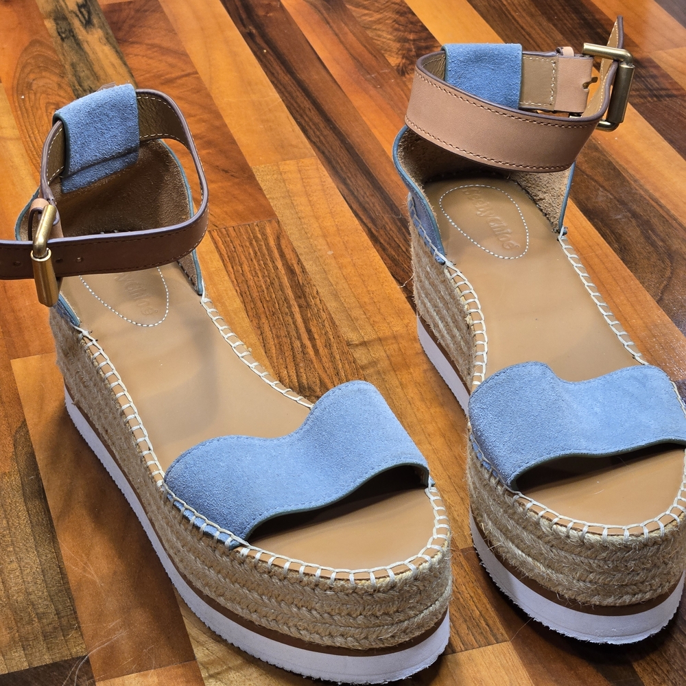 ​See by Chloé Glyn Suede Espadrille Platform Wedges Sandals